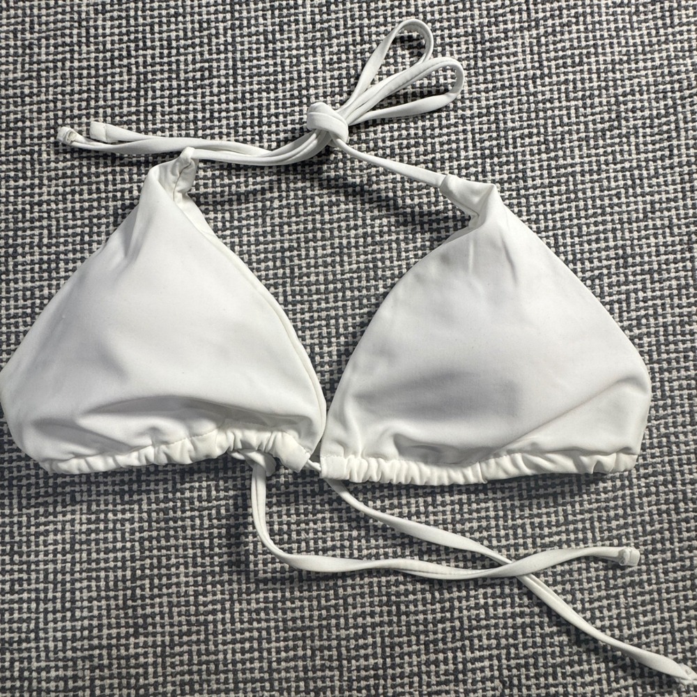 White Triangle Bikini Top Halter Tie Swimsuit Top Size Large Minimalist Swim